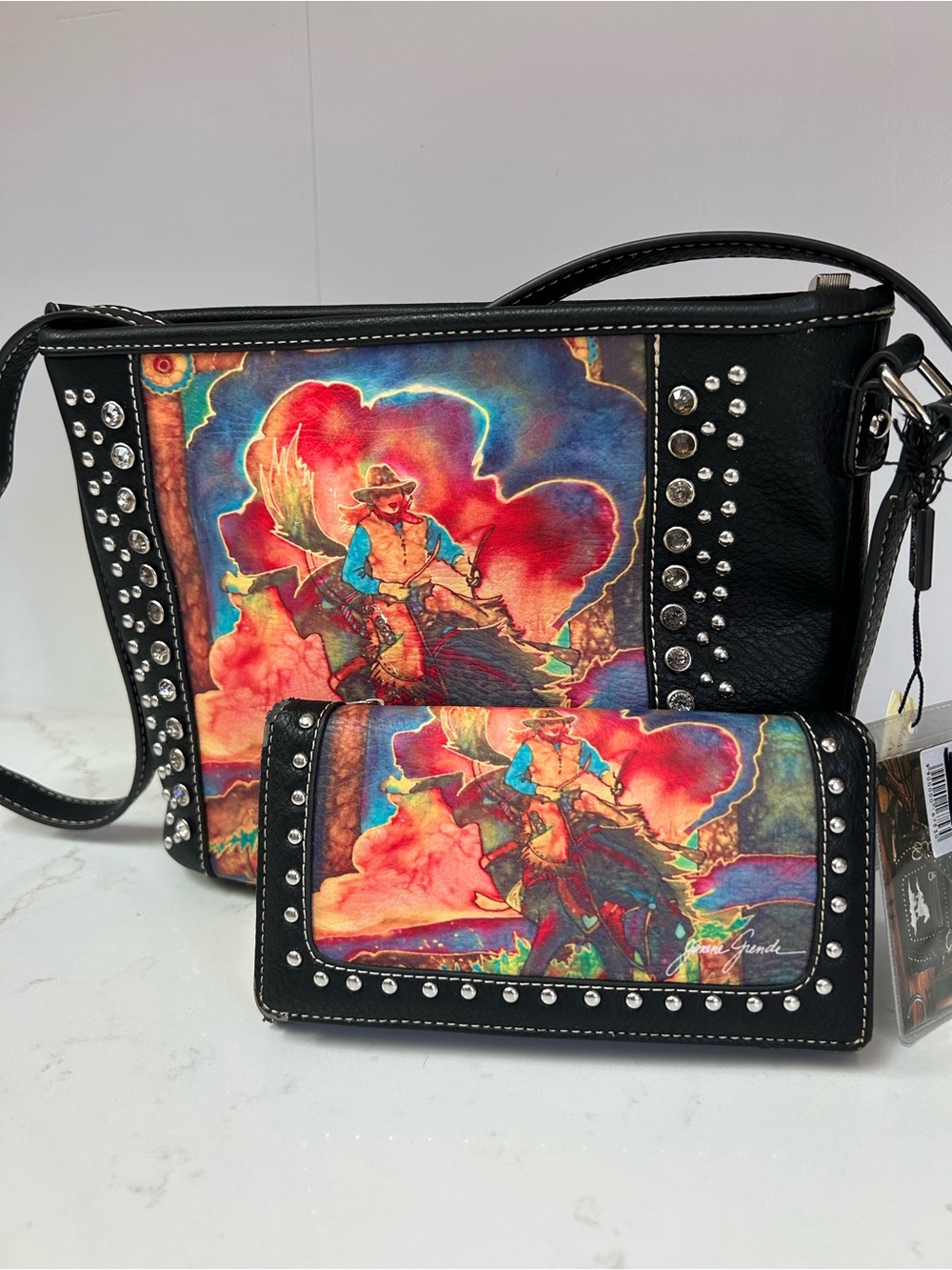 MONTANA WEST Cowgirl Janene Grende Purse and Wallet Set- rodeo Cowboy print